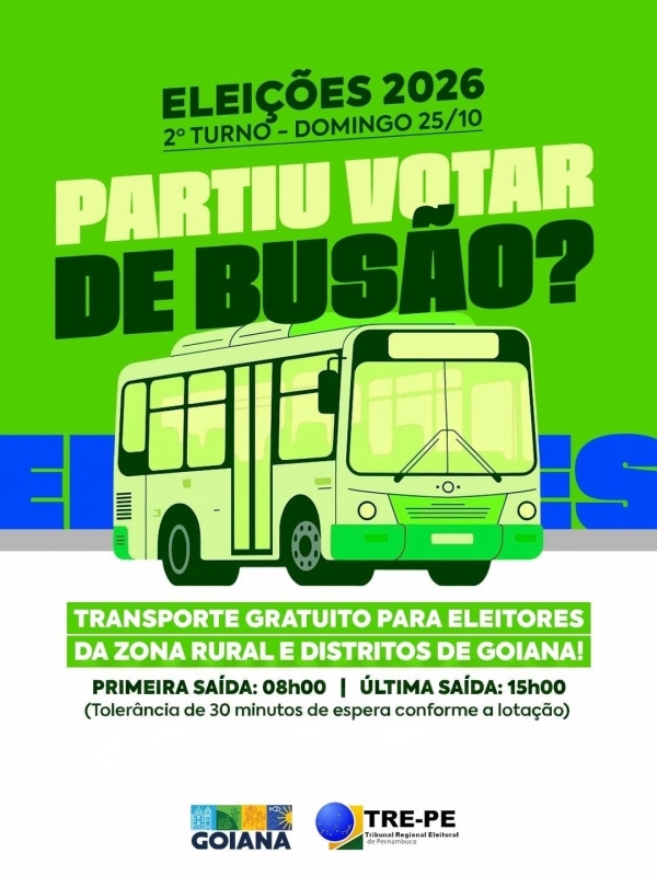 TRE-PE DIVULGA ROTAS DE TRANSPORTE DE ELEITORES PARA O SEGUNDO TURNO DAS ELEIÇÕES 2026 EM GOIANA